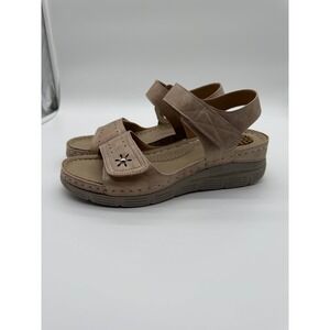 JABASIC Ortho+Rest Womens Comfort Sandals Beige Metallic Wedge Size 9